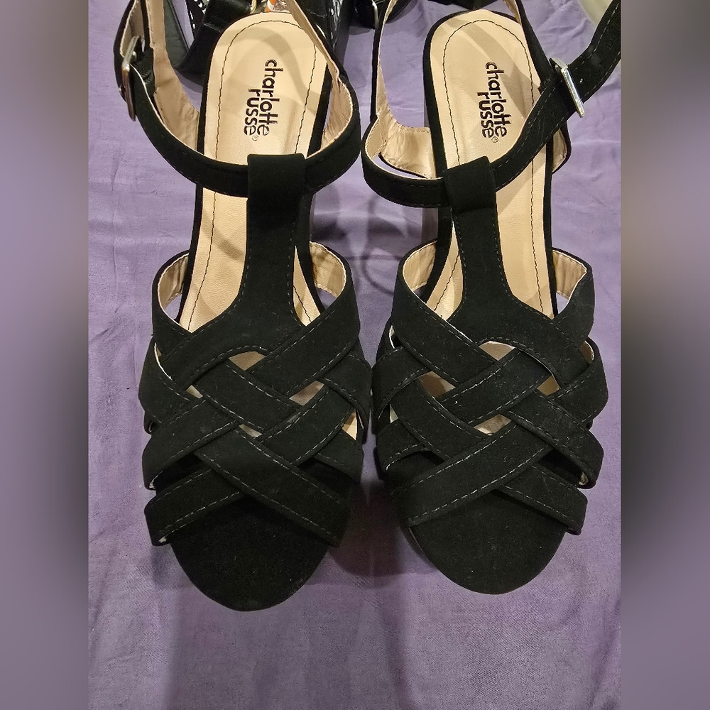 Black suede wedge heels